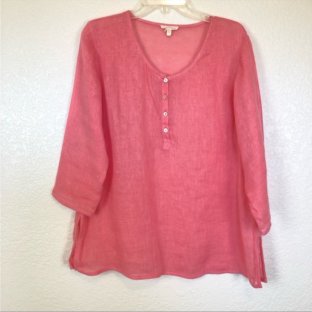Eileen Fisher 100% Linen Coral Tunic Button Up